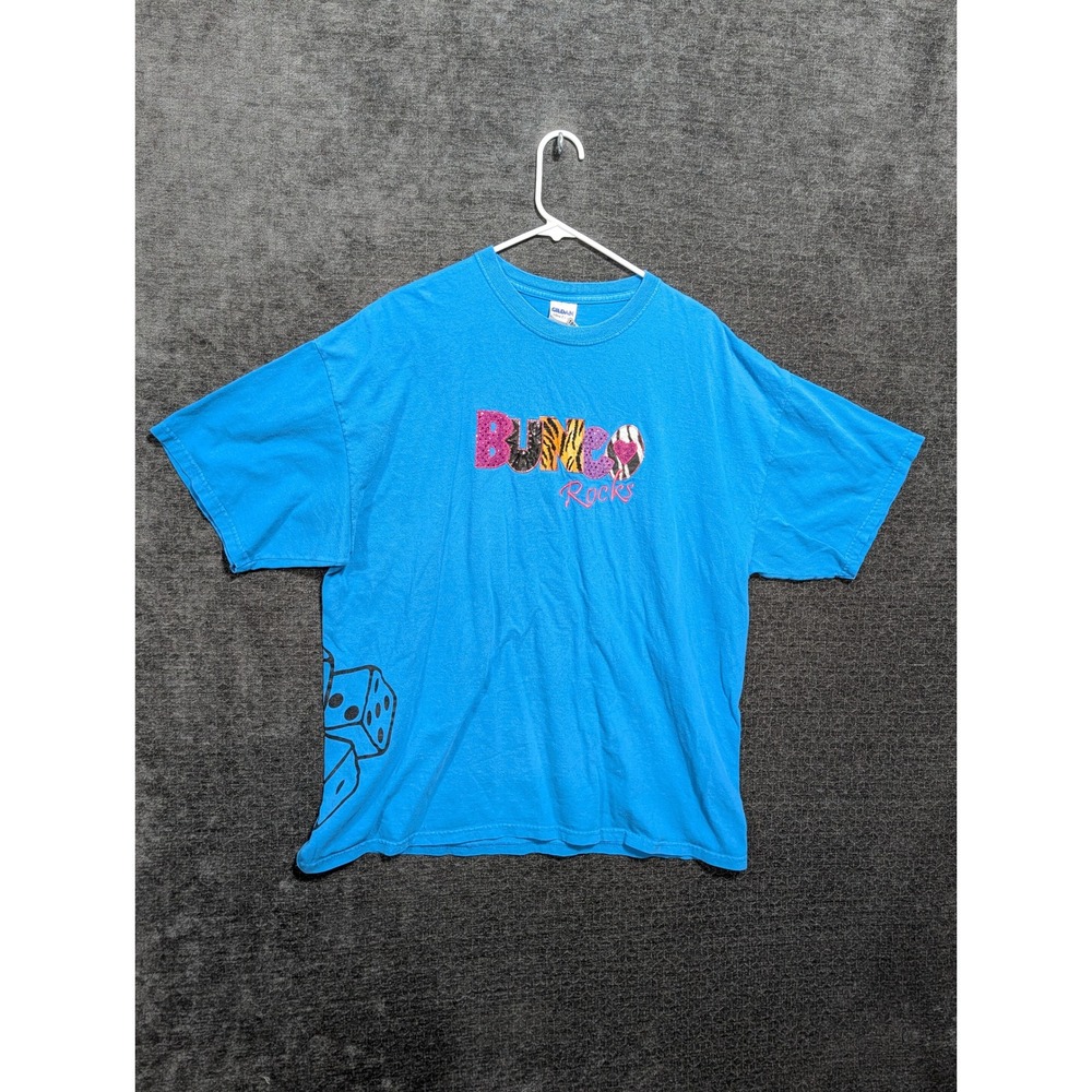 Gildan Bunco Rocks Graphic T-Shirt Blue Mens 2XL Short Sleeve Dice Print Tee